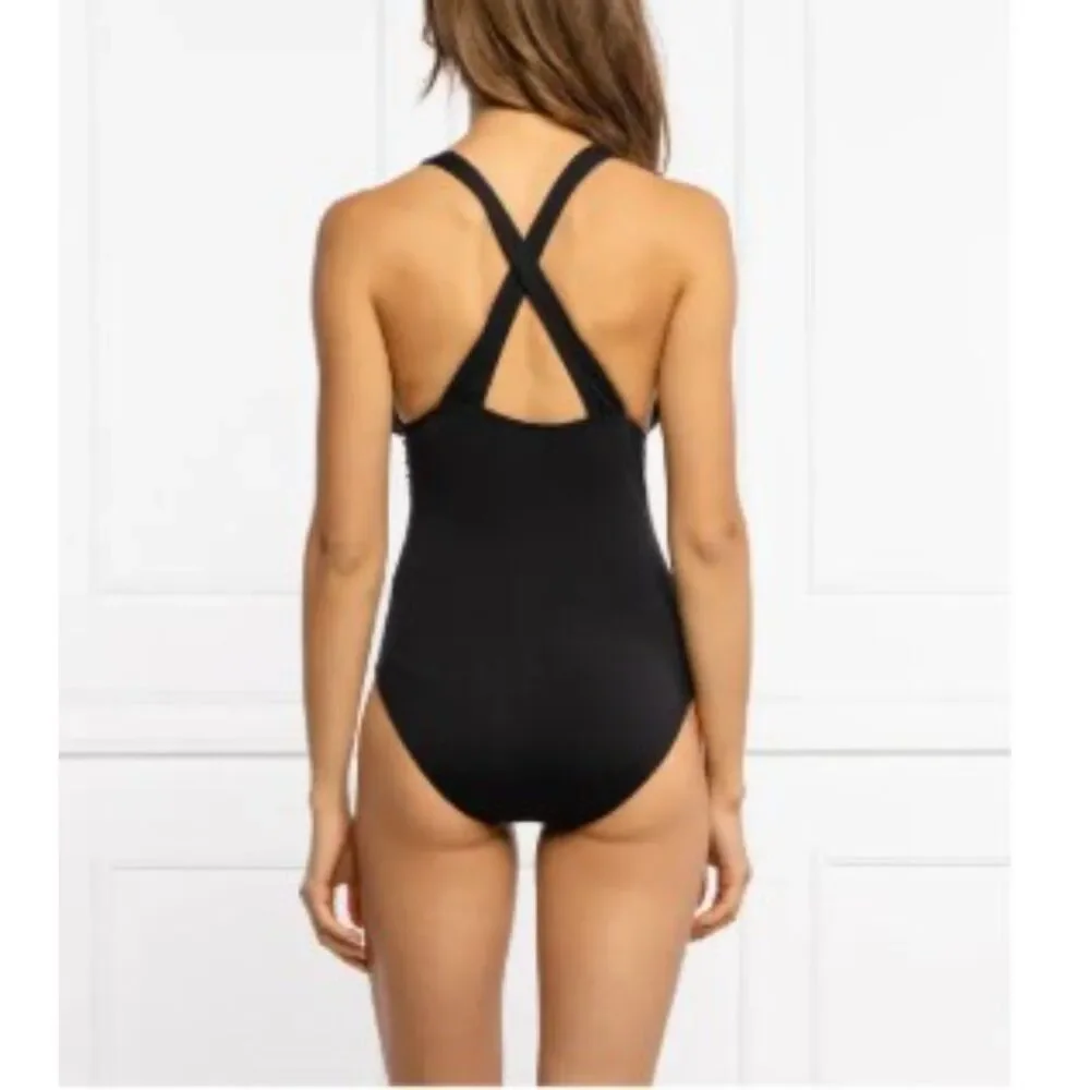 Michael Kors - Black Plunge V-Neck Cross Back One-Piece Swimsuit (NWT) - Size 4